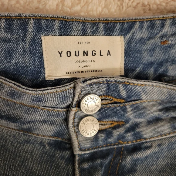 YoungLA Light Blue Distressed Wide Leg Jeans - Picture 3 of 4